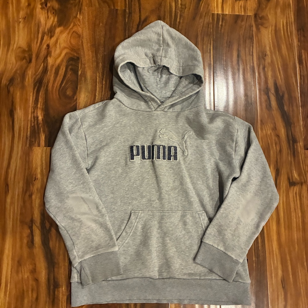 Puma Youth Fleece Hoodie Heather Grey Pullover‎ Sweatshirt | Size Medium (10/12)